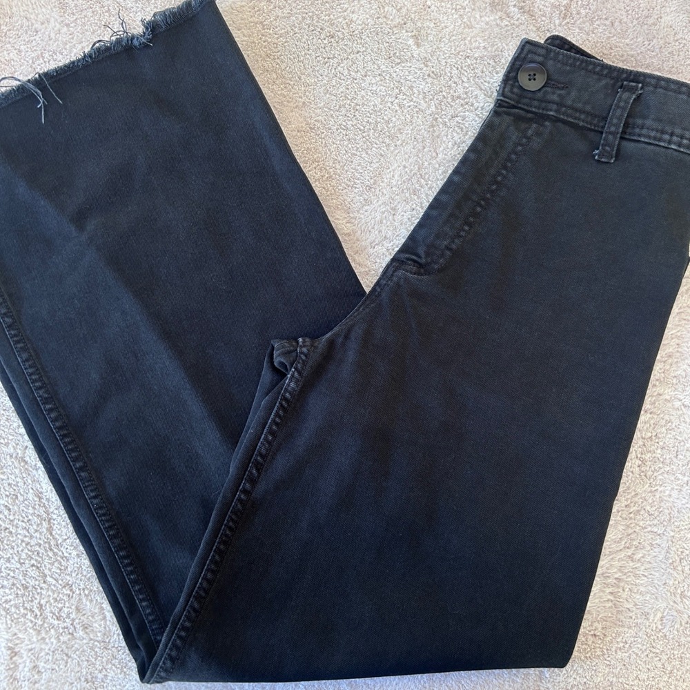 Zara High Waisted Marine Pant Size 2 Wide Leg 29" Jeans Frayed Hem Black EUC